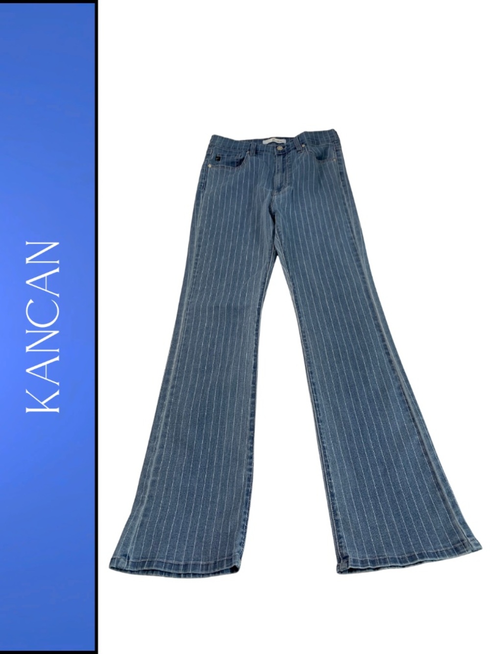 Kancan Pinstriped High Rise Flare Leg Denim Jeans Women's 9/28 Retro Y2K Western